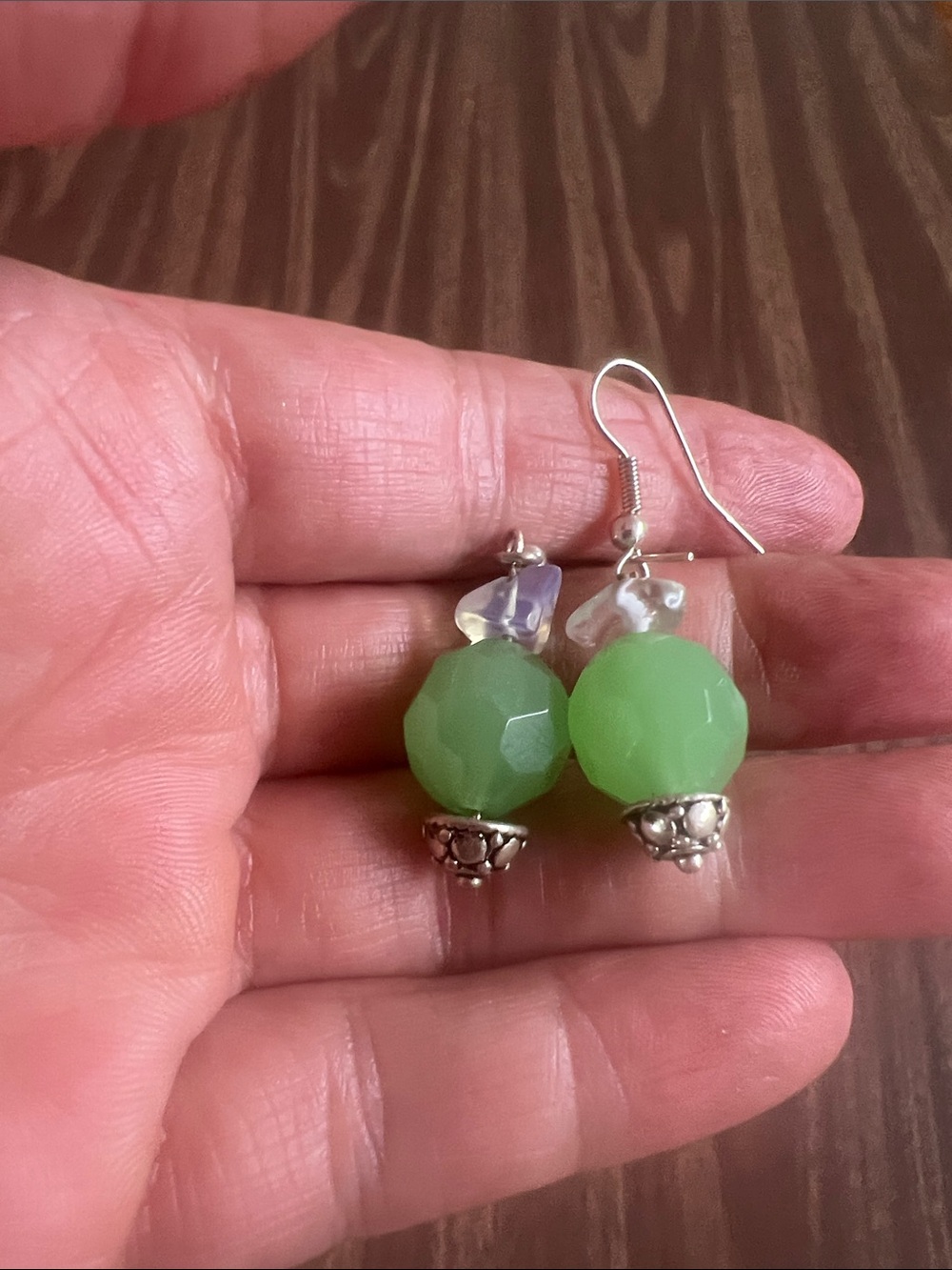 Green Bead Drop Earrings - Unbranded